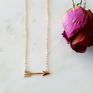 The Golden Arrow Necklace. Gold Sideways Arrow Necklace. Gold Arrow Lariat. Gold Layering Necklace. Simple Gold Necklace. image 4