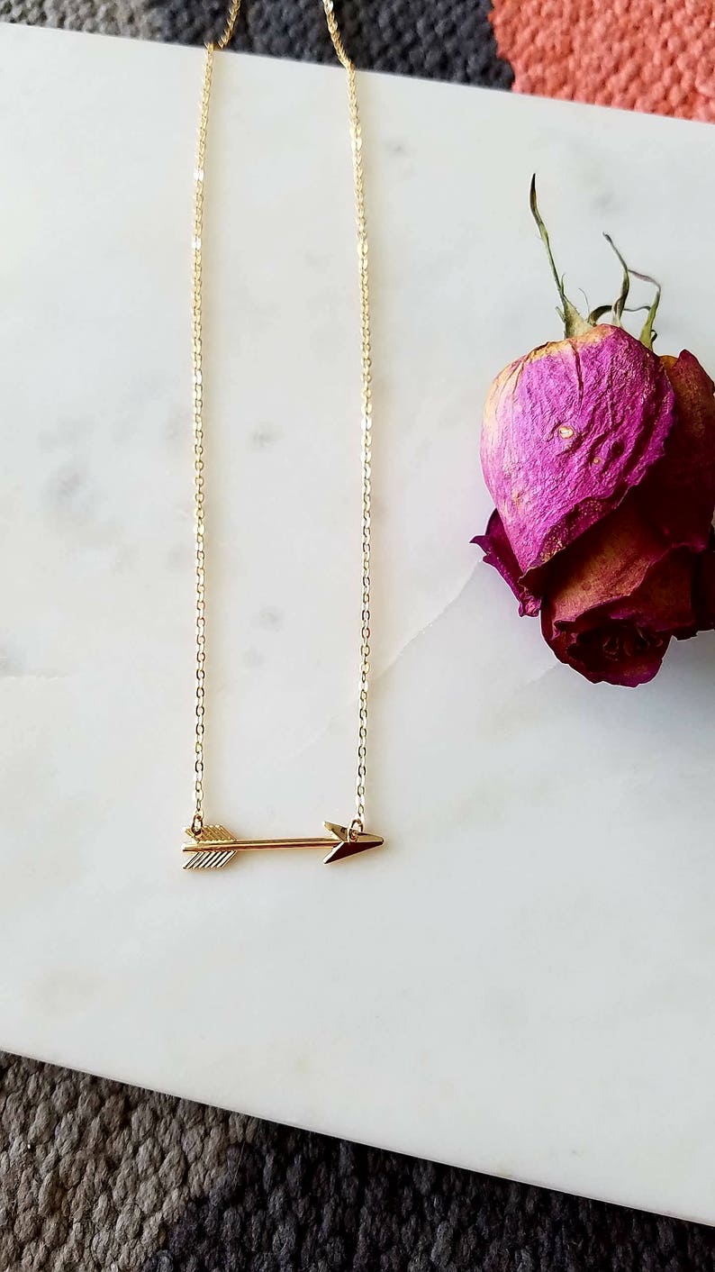 The Golden Arrow Necklace. Gold Sideways Arrow Necklace. Gold Arrow Lariat. Gold Layering Necklace. Simple Gold Necklace. image 4