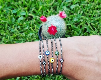 Turkish Evil Eye Hematite Stretch Bracelet.