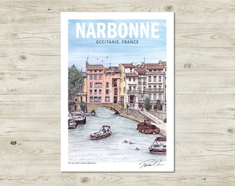 A4 Narbonne Poster | Occitanie, France (formerly Languedoc-Roussillon & Midi-Pyrénées)
