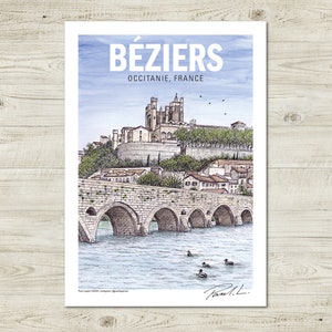 A4 Béziers Poster | Occitanie, France (formerly Languedoc-Roussillon & Midi-Pyrénées)