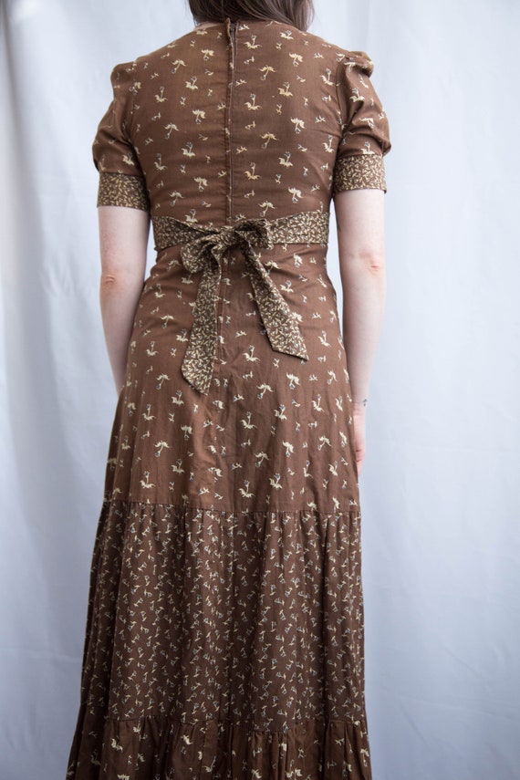 Vintage 70s Brown Square Neck Tiered Floral Prair… - image 5