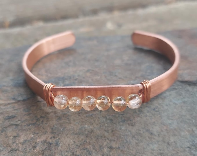 Featured listing image: Handmade Copper Citrine Cuff Bracelet: Meditation, Anxiety Relief, Self-Care Jewelry