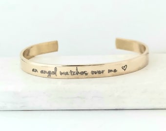 an angel watches over me personalized copper sympathy keepsake bracelet: memorial gift for the loss of mother, father
