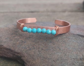 handmade copper + turquoise cuff bracelet: meditation, self-care gift, protection, anxiety jewelry, birthday gift for her