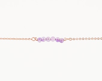 Stainless Steel Amethyst February Birthstone Necklace | Minimalist Gemstone Bracelet, Anklet or Choker | Handmade Jewelry