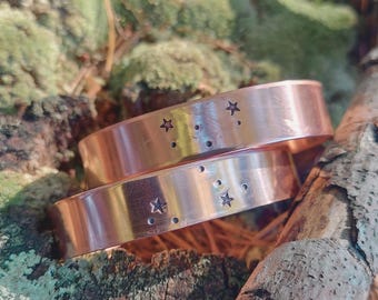 hand stamped copper Virgo birthday celestial cuff bracelet: handmade zodiac star constellation jewelry