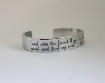 into the forest copper nature lover engraved bracelet: handmade personalized quote jewelry
