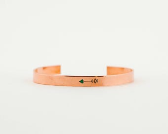 handmade stamped copper arrow bracelet: personalized birthday gift for mom, daughter, sister or friend