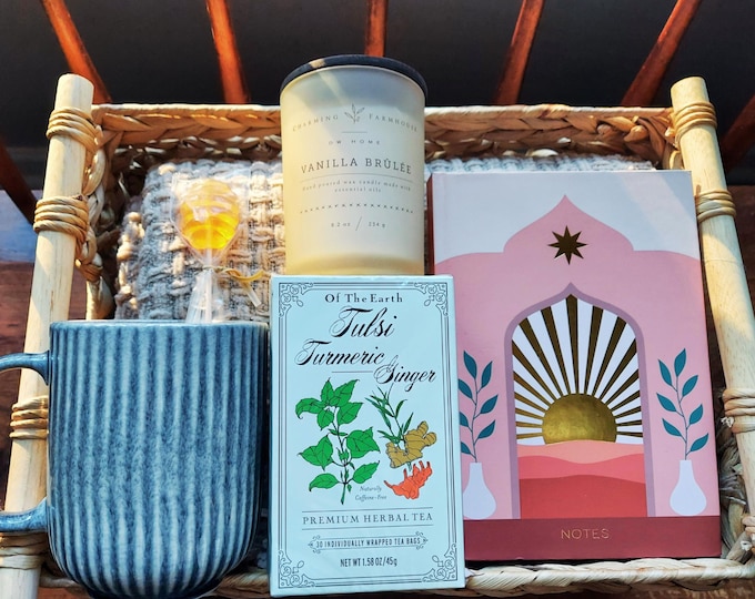 Featured listing image: Self Care Gift Box: Cozy Blanket, Candle, Mug & Journal