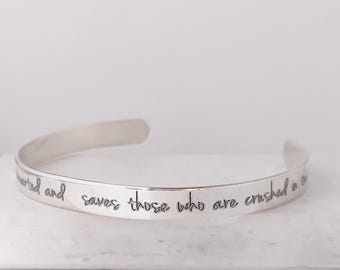 Psalm 34:18 engraved cuff sympathy bracelet, memorial gift for grieving