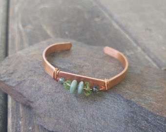 handmade copper Gemstone Bracelet: Jade, Peridot, Moss Agate, Minimalist Jewelry