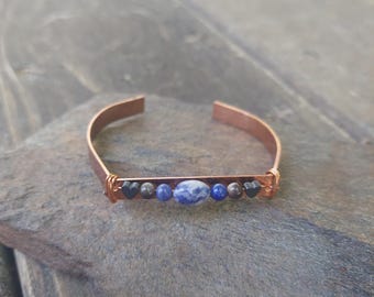 Copper Wisdom Bracelet: Sodalite, Lapis Lazuli, Hematite & Quartz, birthday gift for her
