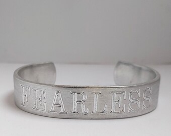 fearless engraved copper cuff bracelet: personalized handmade affirmation jewelry