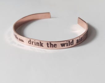 live in the sunshine engraved copper cuff bracelet: forest and nature lover gift, personalized handmade jewelry