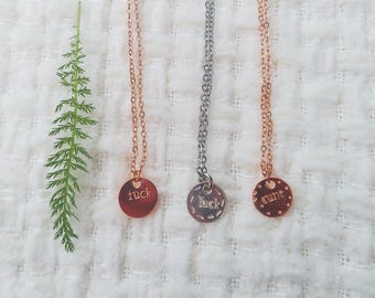 NSFW, mature adult gift for her: rose gold or sterling silver dainty fuck necklace