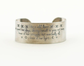 copper wildflower cuff bracelet: personalized jewelry for mom, friend or sister. birthday gift for her