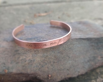 no rain no flowers copper cuff bracelet: handmade personalized gift for her