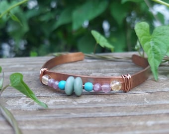 Copper MENOPAUSE Support Bracelet: Jade. Turquoise. Rose Quartz. Healing Crystals.
