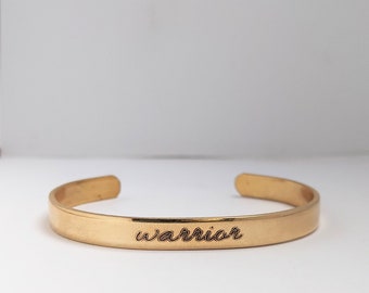 warrior engraved copper cuff bracelet: survivor jewelry, birthday gift for her