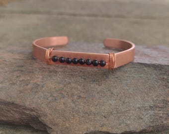 handmade copper + onyx cuff bracelet: meditation, self-care gift, protection, anxiety jewelry, birthday gift for her