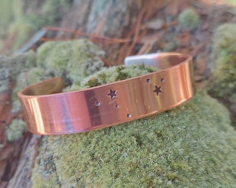 hand stamped copper Capricorn birthday celestial cuff bracelet: handmade zodiac star constellation jewelry