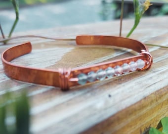 Boho Copper Fluorite Gemstone Cuff Bracelet: Adjustable Crystal Jewelry