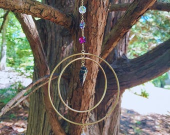 obsidian suncatcher gift for friend: crystal prism windchime, boho home decor