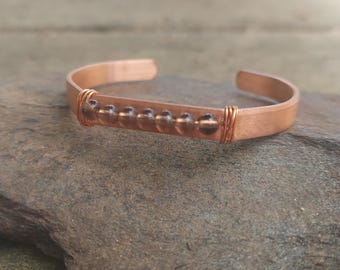 handmade copper + smoky quartz cuff bracelet: meditation, self-care gift, protection, anxiety jewelry, birthday gift for her