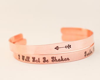 Psalms 16:8 Christian gift for mom, handmade copper cuff bracelet, personalized jewelry