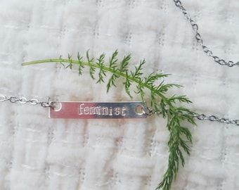Personalized Sterling Silver Feminist Necklace: Dainty Minimalist Jewelry