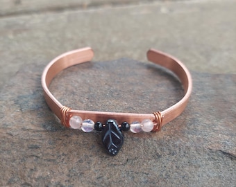 Copper Cuff Bracelet: Moonstone, Onyx, Opal, Rose Quartz, birthday gift for her