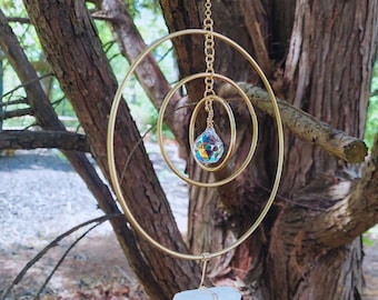 Selenite Crystal Suncatcher: Rainbow Prism Windchime, Memorial Gift