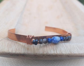 Copper Wisdom Bracelet: Sodalite, Lapis Lazuli, Hematite & Quartz