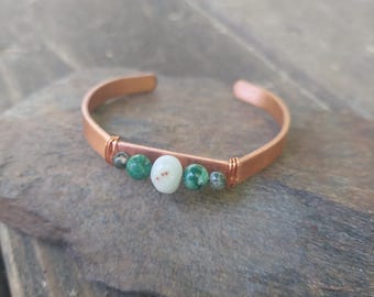 handmade copper turquoise bracelet, Anxiety Relief Jewelry, Healing Crystal Bracelet, Grounding, Stress Relief Gift, birthday gift for her