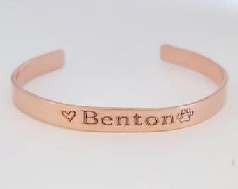 personalized copper pet memorial keepsake bracelet: sympathy gift for the loss of a dog or cat
