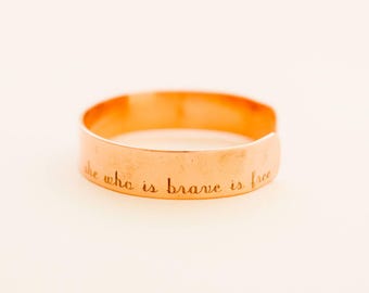 she who is brave is free engraved copper cuff bracelet: handmade personalized gift for her