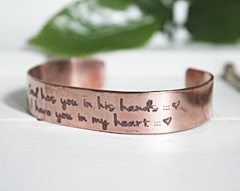 memorial gift for the loss of mother or father: handmade copper cuff bracelet, memorial jewelry