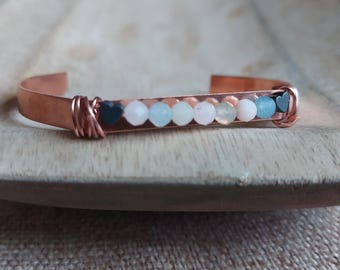 Copper Zen Bracelet: Morganite, Hematite Healing Crystals