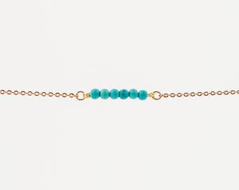 Turquoise Gemstone Chain Bracelet: Minimalist Boho Jewelry, Stainless Steel/Rose Gold