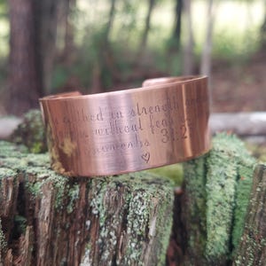 Proverbs 31:25 Copper Cuff Bracelet - Christian Scripture Jewelry, Inspirational Gift