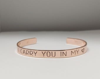 I carry you in my heart personalized copper sympathy keepsake bracelet: memorial gift for the loss of mother, father