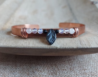 Copper Cuff Bracelet: Moonstone, Onyx, Opal, Rose Quartz