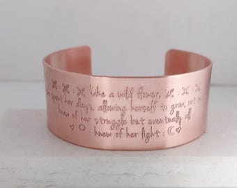 Inspirational Quote Copper Cuff Bracelet - Engraved Wildflower Jewelry