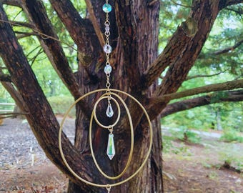 suncatcher housewarming gift for her: memorial dreamcatcher wind chime with crystals, home decor