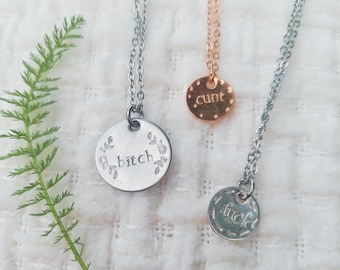 Sterling Silver Rose Gold Dainty Necklace: Stamped Feminist Pendant