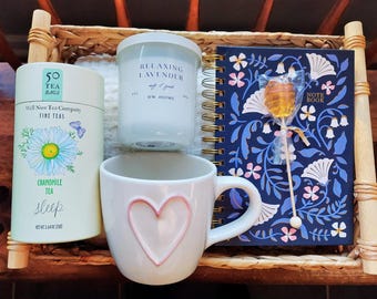 Hug in a Box Calming Gift for Moms: Curated care package with a blanket, candle, mug and journal! Gift for mom