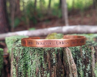do no harm, take no shit engraved copper cuff bracelet: handmade jewelry, self-care, mental health