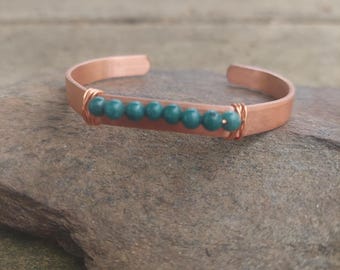 handmade copper + phoenix stone cuff bracelet: meditation, self-care gift, protection, anxiety jewelry, birthday gift for her