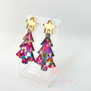 Pink Christmas Tree Earrings